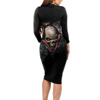 Skull Long Sleeve Bodycon Dress Skeleton Ripped inside - Wonder Print Shop