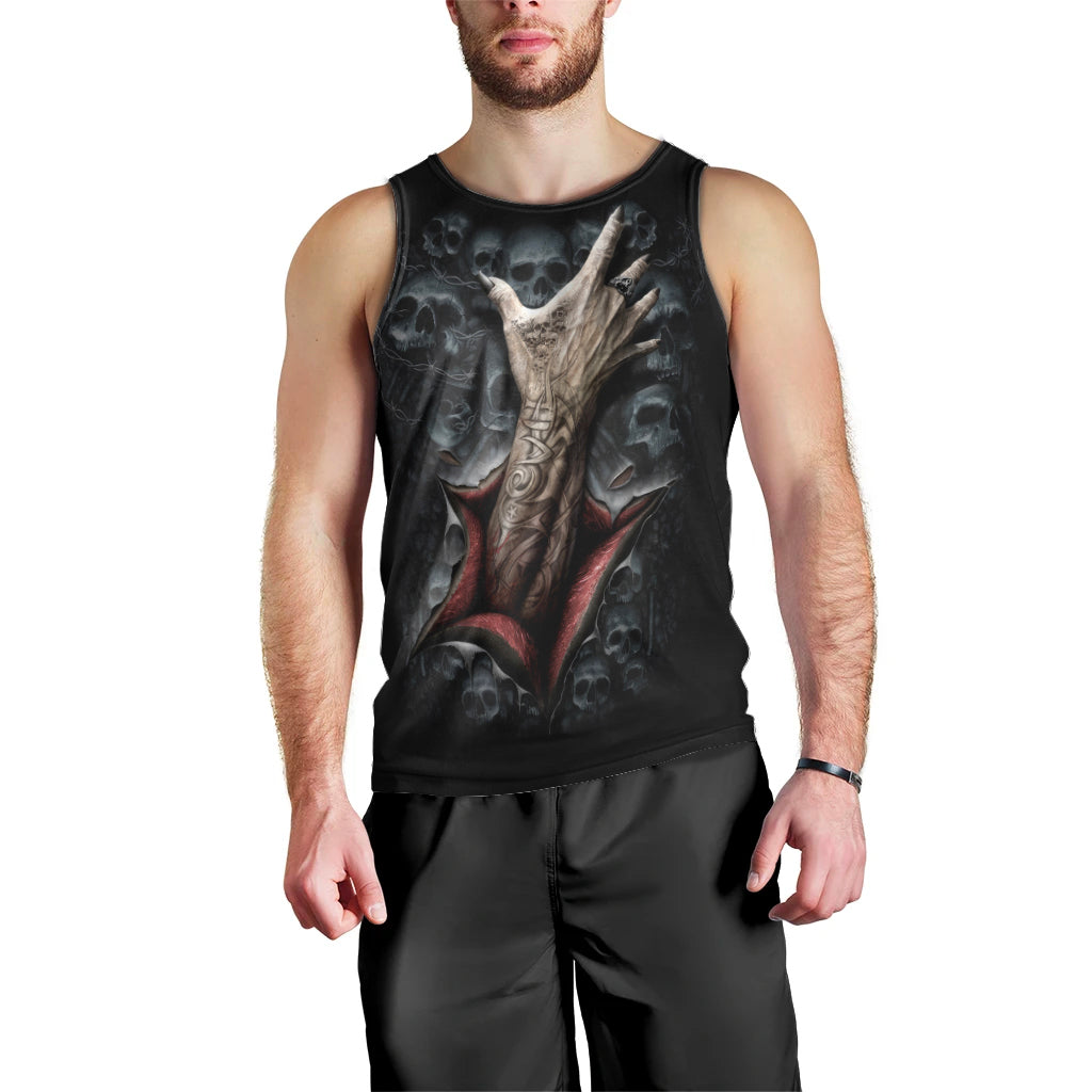 Skull Men Tank Top Skeleton Ripped inside DT01