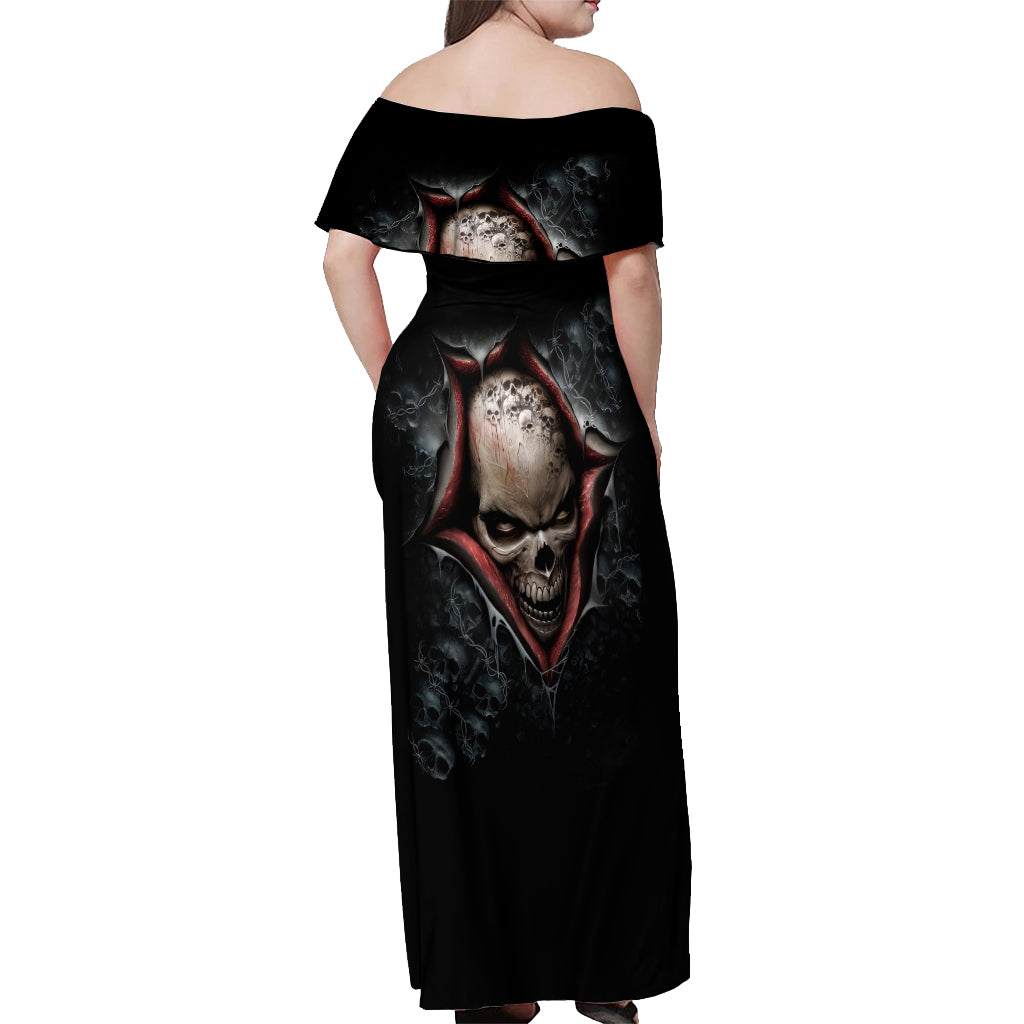 Skull Off Shoulder Maxi Dress Skeleton Ripped inside - Wonder Print Shop