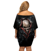 Skull Off Shoulder Short Dress Skeleton Ripped inside - Wonder Print Shop