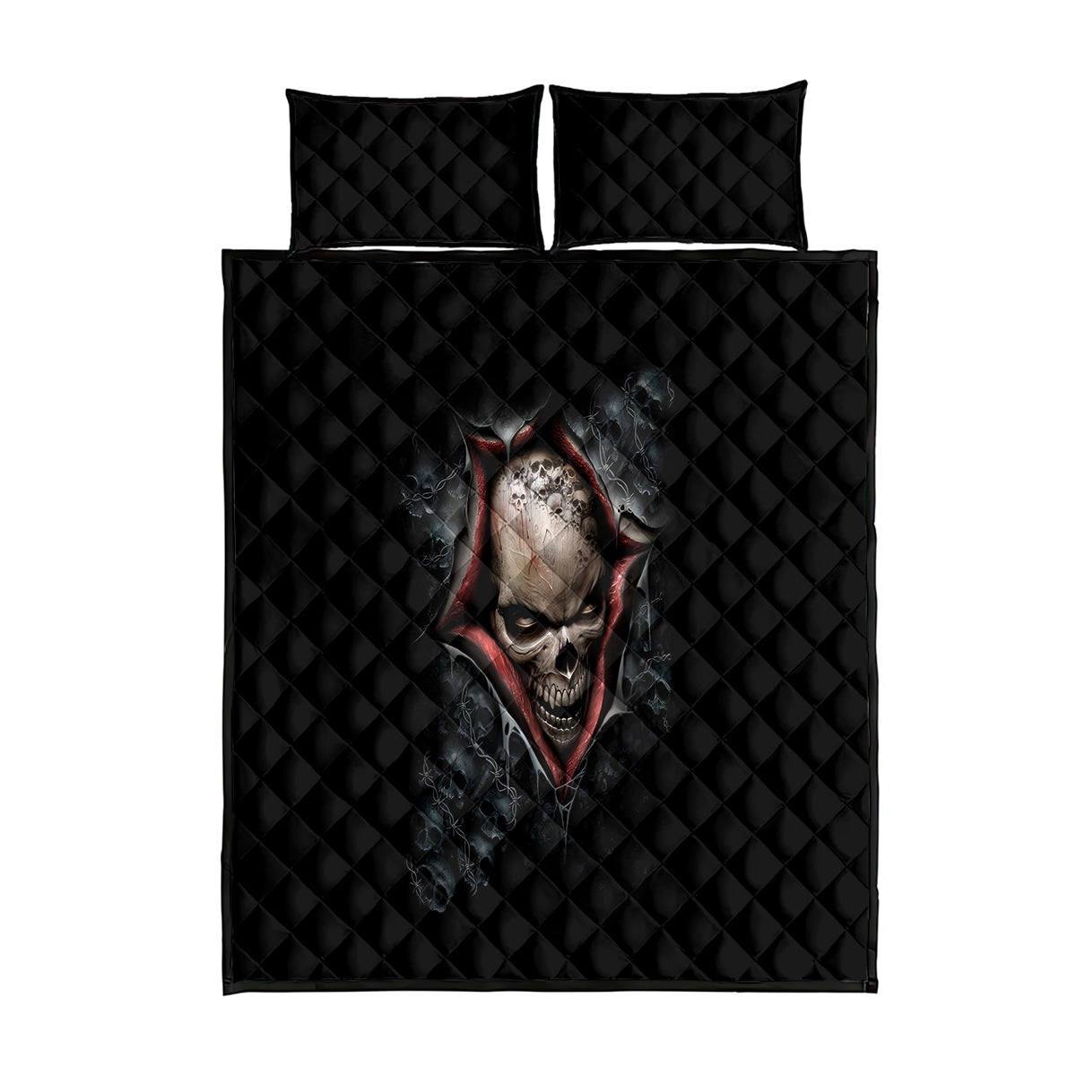 Skull Quilt Bed Set Skeleton Ripped inside - Wonder Print Shop