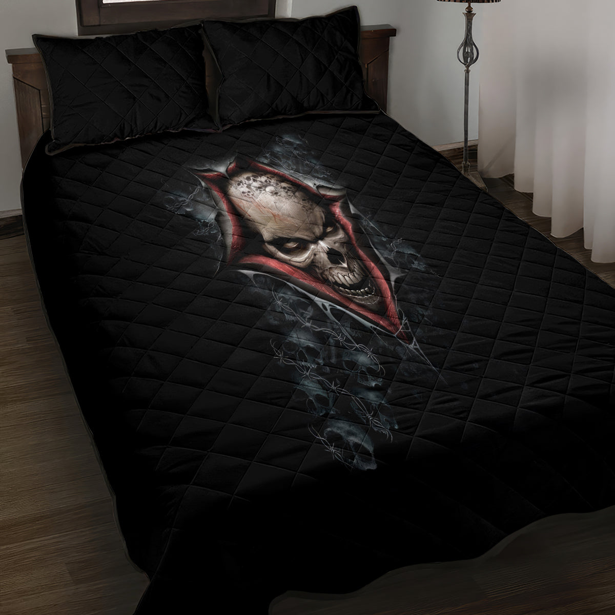 Skull Quilt Bed Set Skeleton Ripped inside - Wonder Print Shop