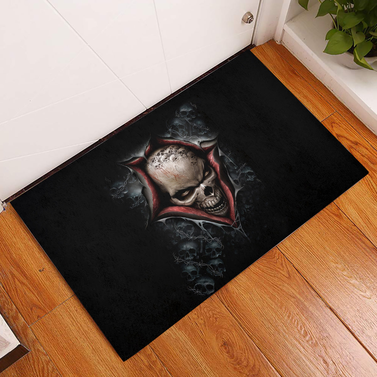 Skull Rubber Doormat Skeleton Ripped inside - Wonder Print Shop