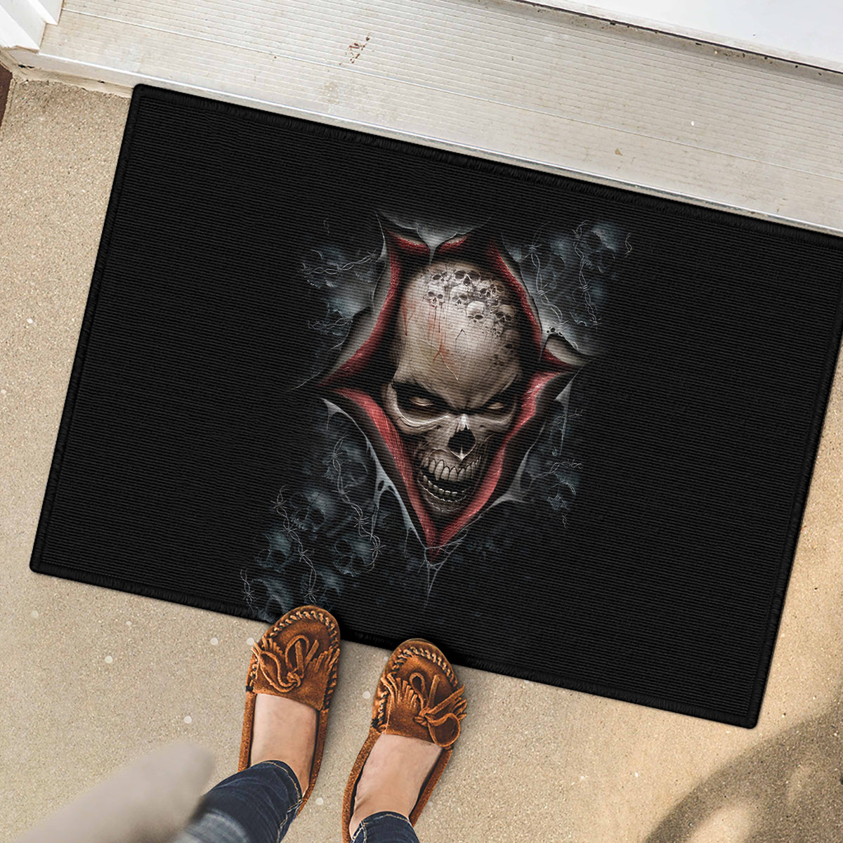 Skull Rubber Doormat Skeleton Ripped inside - Wonder Print Shop