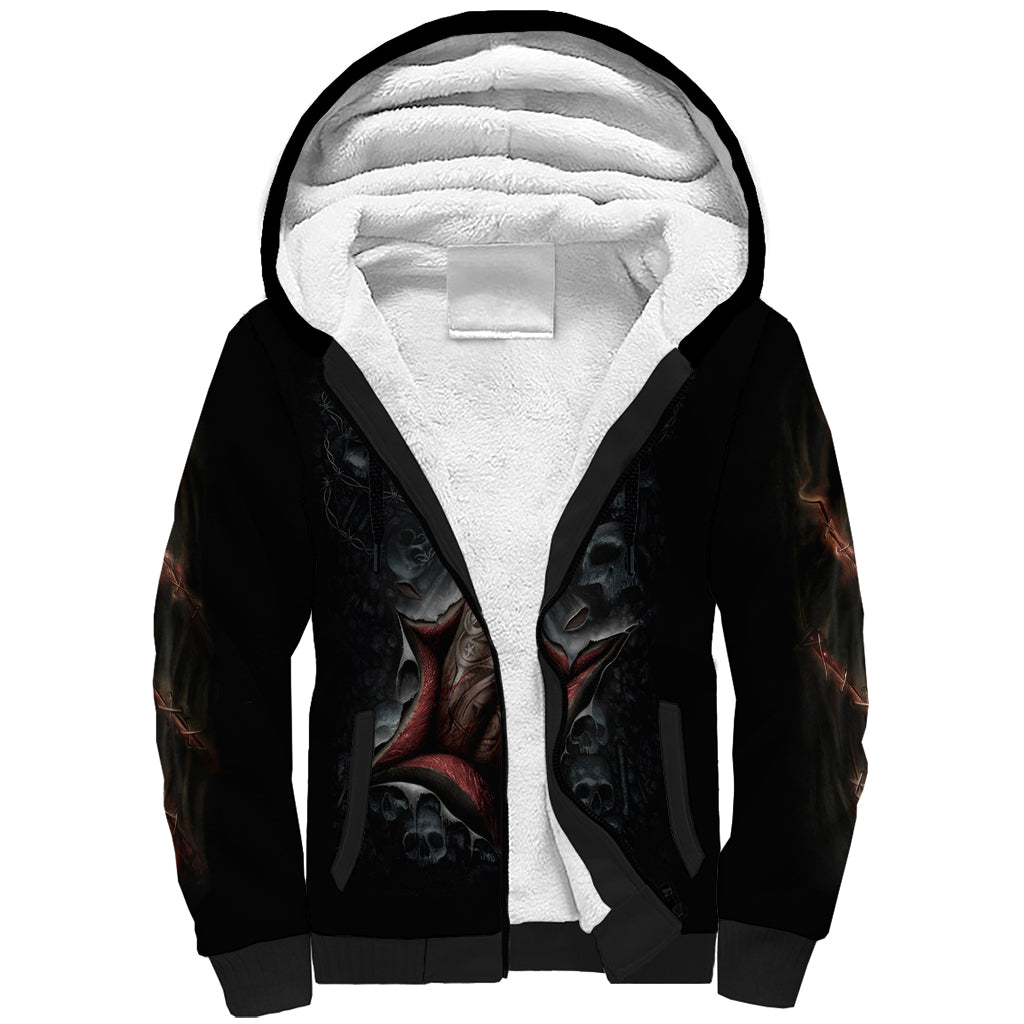 Skull Sherpa Hoodie Skeleton Ripped inside - Wonder Print Shop