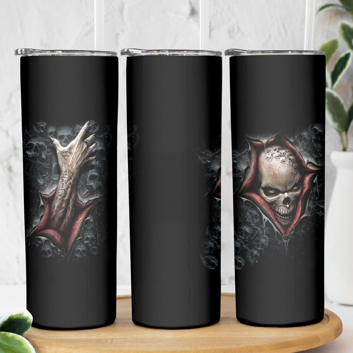 Skull Skinny Tumbler Skeleton Ripped inside - Wonder Print Shop