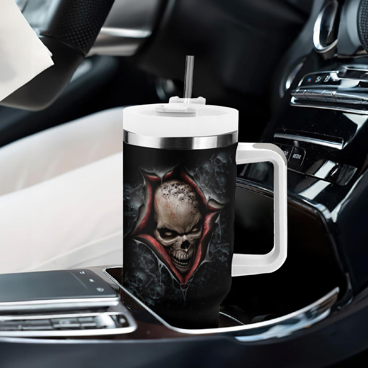 Skull Tumbler With Handle Skeleton Ripped inside - Wonder Print Shop