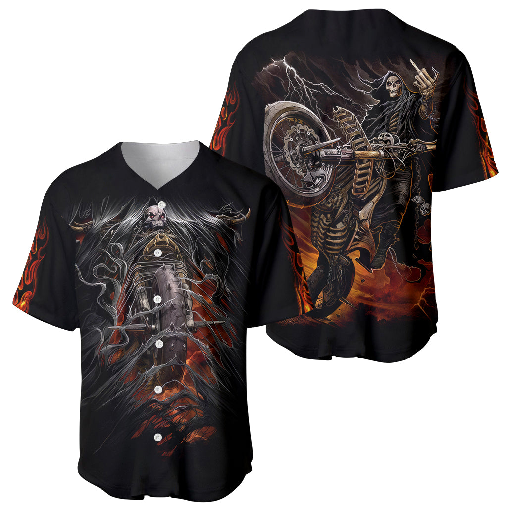 Flaming Skull Baseball Jersey Death Angel Riding Motocycle - Wonder Print Shop
