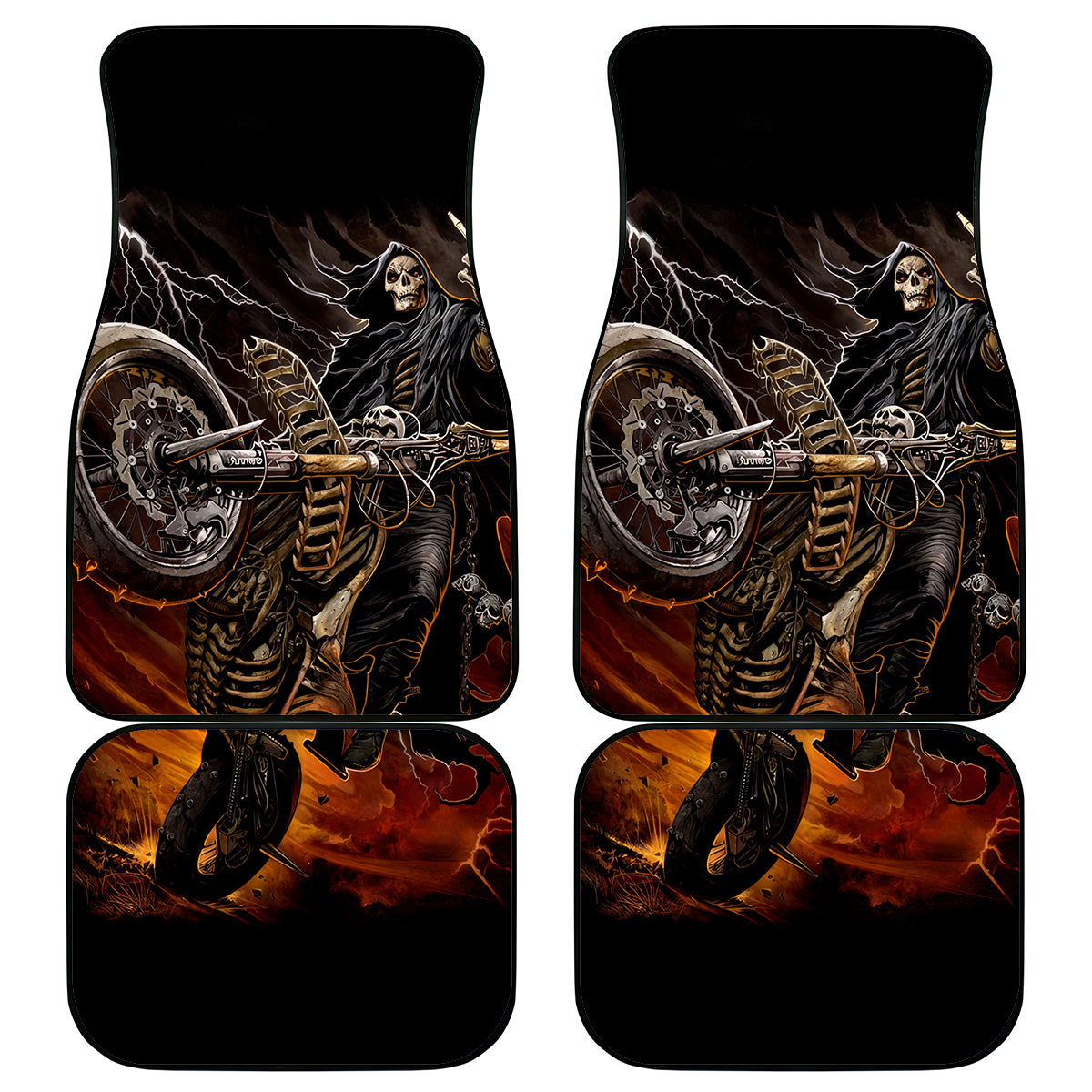 Flaming Skull Car Mats Death Angel Riding Motocycle - Wonder Print Shop