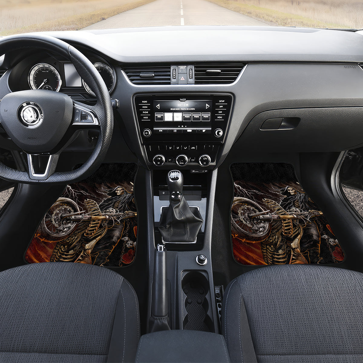 Flaming Skull Car Mats Death Angel Riding Motocycle - Wonder Print Shop