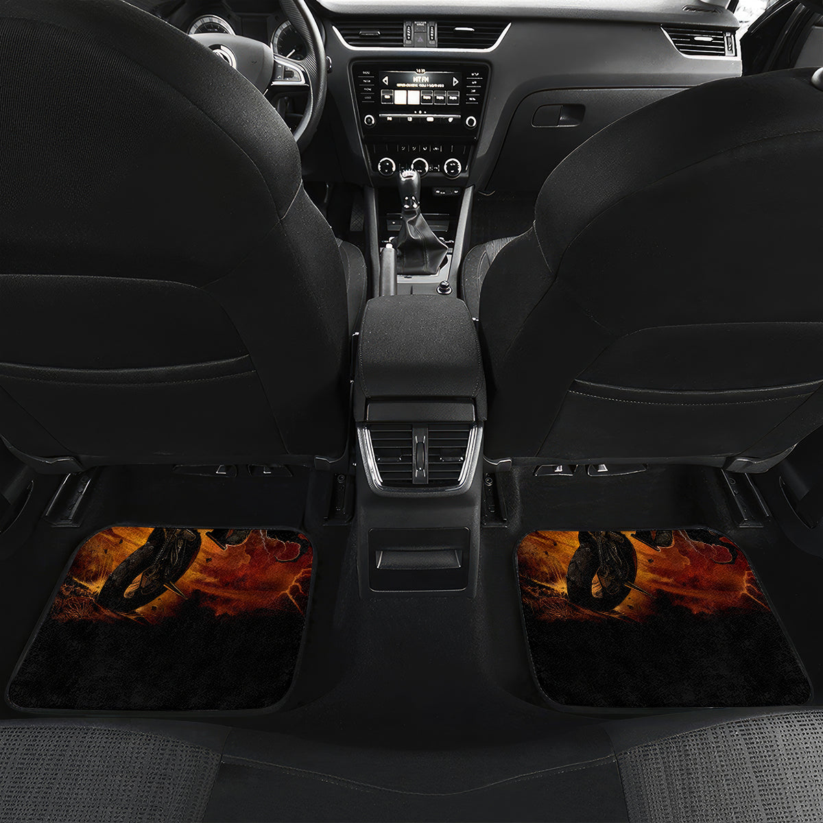 Flaming Skull Car Mats Death Angel Riding Motocycle - Wonder Print Shop