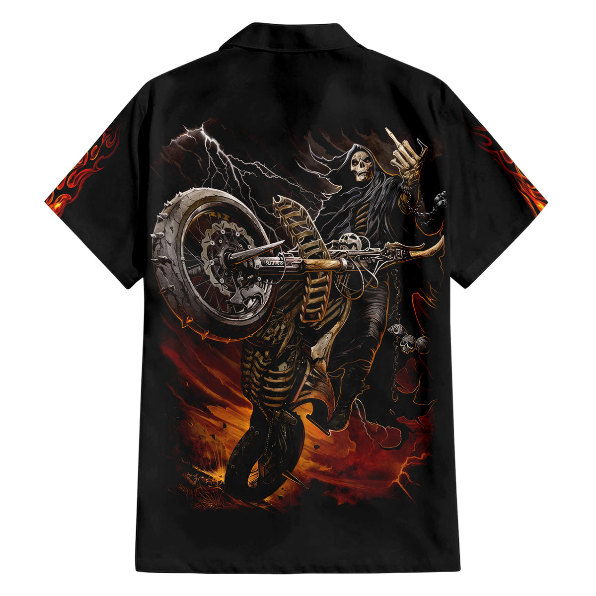 Flaming Skull Hawaiian Shirt Death Angel Riding Motocycle - Wonder Print Shop