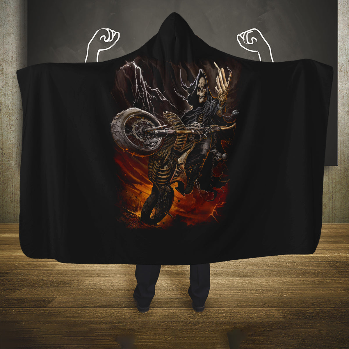 flaming-skull-hooded-blanket-death-angel-riding-motocycle