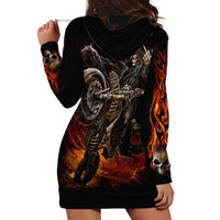 Flaming Skull Hoodie Dress Death Angel Riding Motocycle - Wonder Print Shop