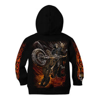 Black pullover hoodie with flame skull and motorcycle graphic on back