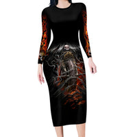 Flaming Skull Long Sleeve Bodycon Dress Death Angel Riding Motocycle - Wonder Print Shop
