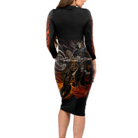 Flaming Skull Long Sleeve Bodycon Dress Death Angel Riding Motocycle - Wonder Print Shop