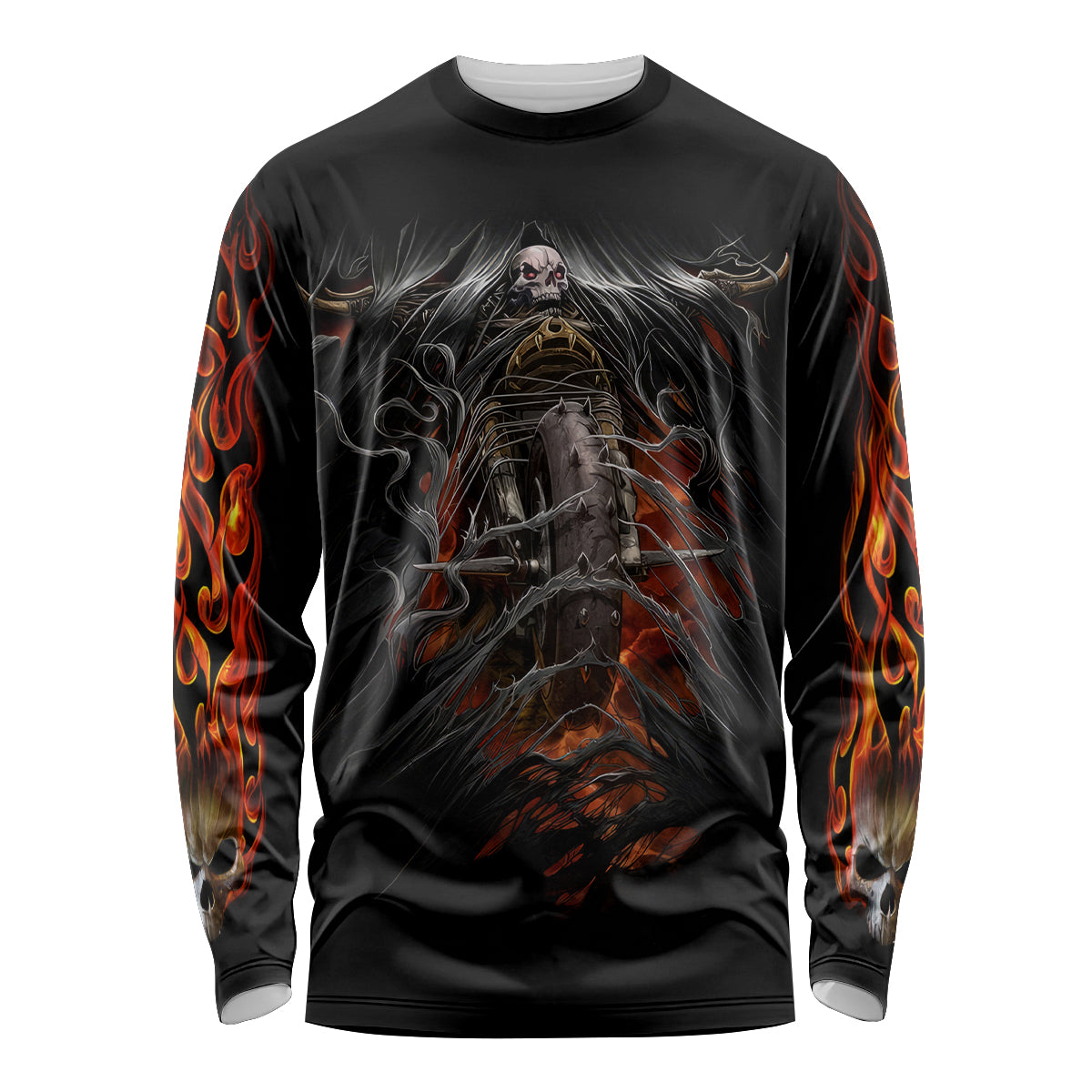 Flaming Skull Long Sleeve Shirt Death Angel Riding Motocycle - Wonder Print Shop