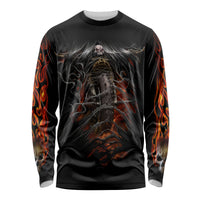 Flaming Skull Long Sleeve Shirt Death Angel Riding Motocycle - Wonder Print Shop
