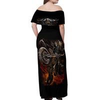 Flaming Skull Off Shoulder Maxi Dress Death Angel Riding Motocycle - Wonder Print Shop