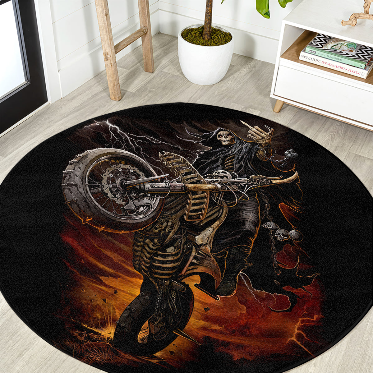 flaming-skull-round-carpet-death-angel-riding-motocycle