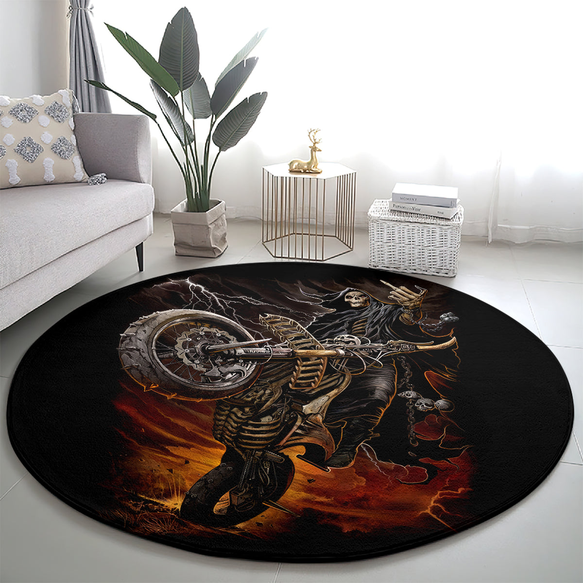 flaming-skull-round-carpet-death-angel-riding-motocycle