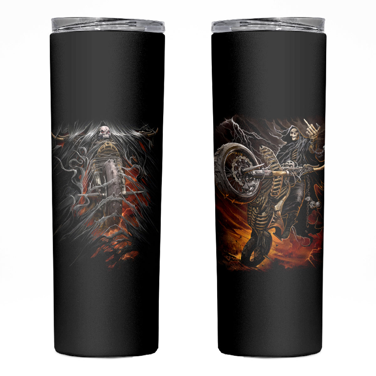Flaming Skull Skinny Tumbler Death Angel Riding Motocycle - Wonder Print Shop