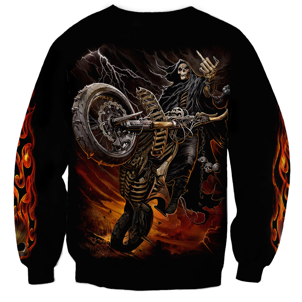 Flaming Skull Sweatshirt Death Angel Riding Motocycle - Wonder Print Shop