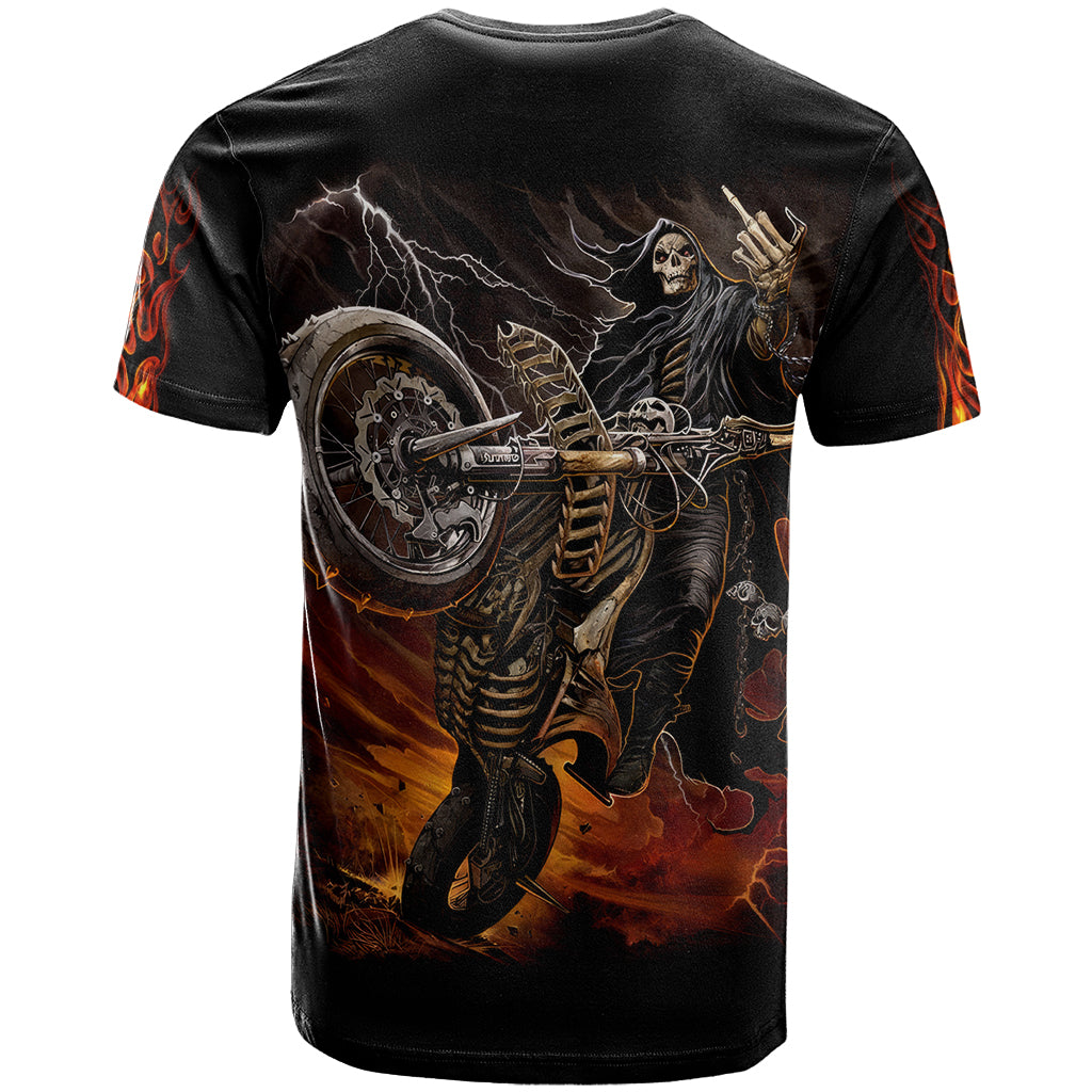 Flaming Skull T Shirt Death Angel Riding Motocycle - Wonder Print Shop