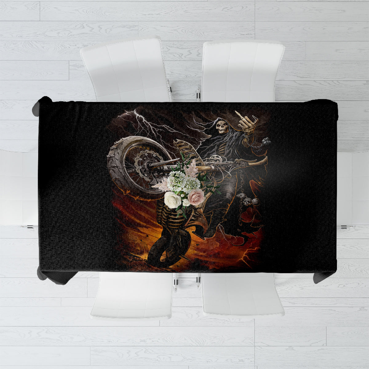 Flaming Skull Tablecloth Death Angel Riding Motocycle - Wonder Print Shop