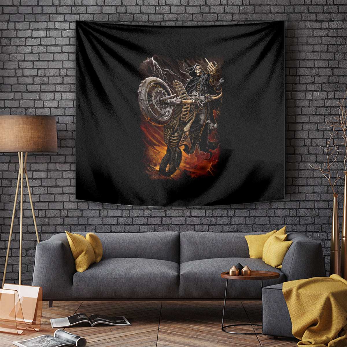 Flaming Skull Tapestry Death Angel Riding Motocycle - Wonder Print Shop