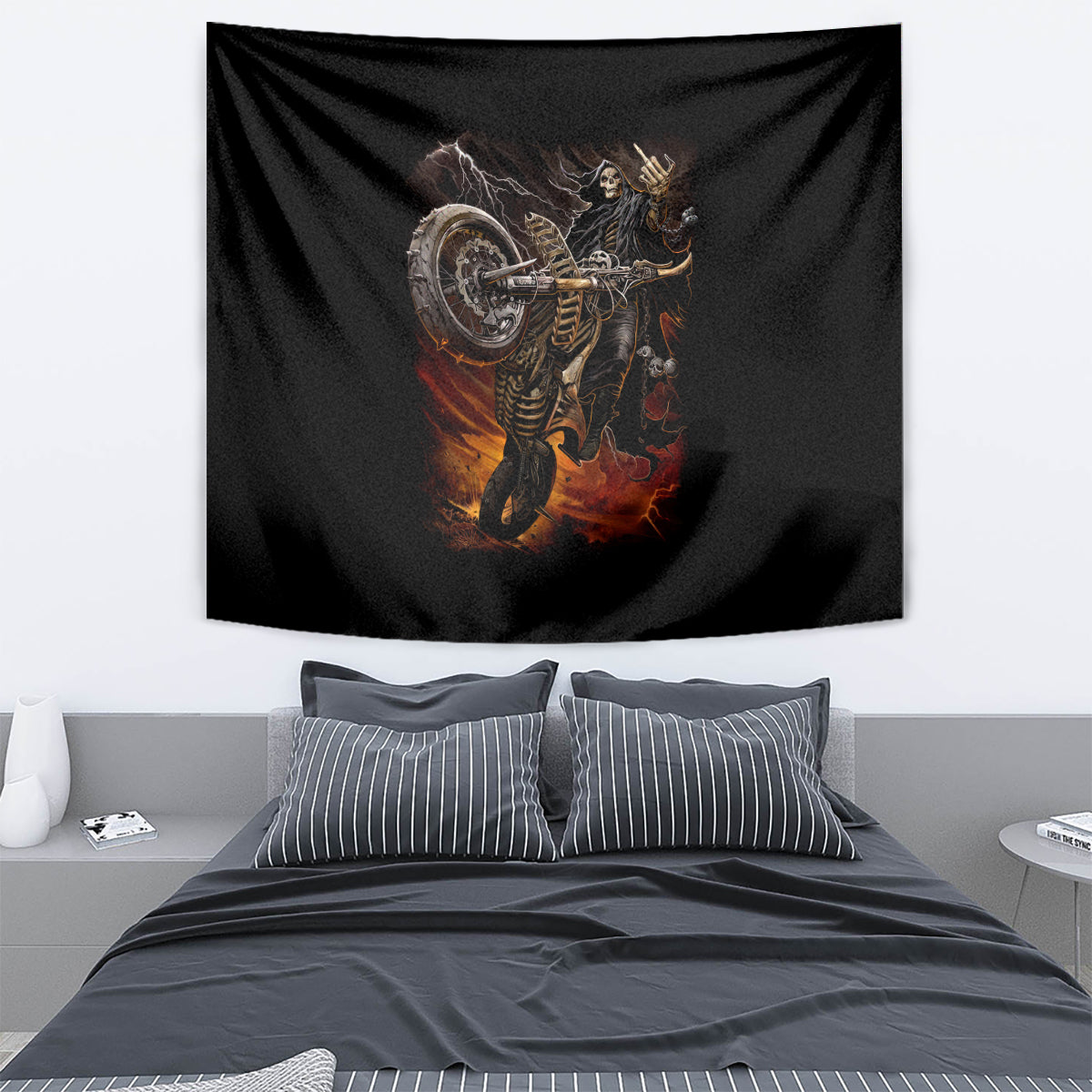 Flaming Skull Tapestry Death Angel Riding Motocycle - Wonder Print Shop