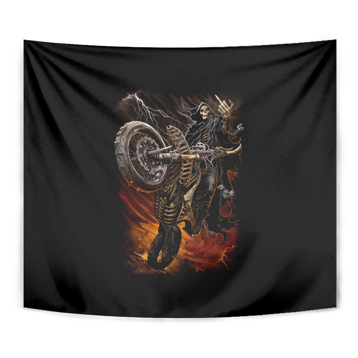 Flaming Skull Tapestry Death Angel Riding Motocycle - Wonder Print Shop