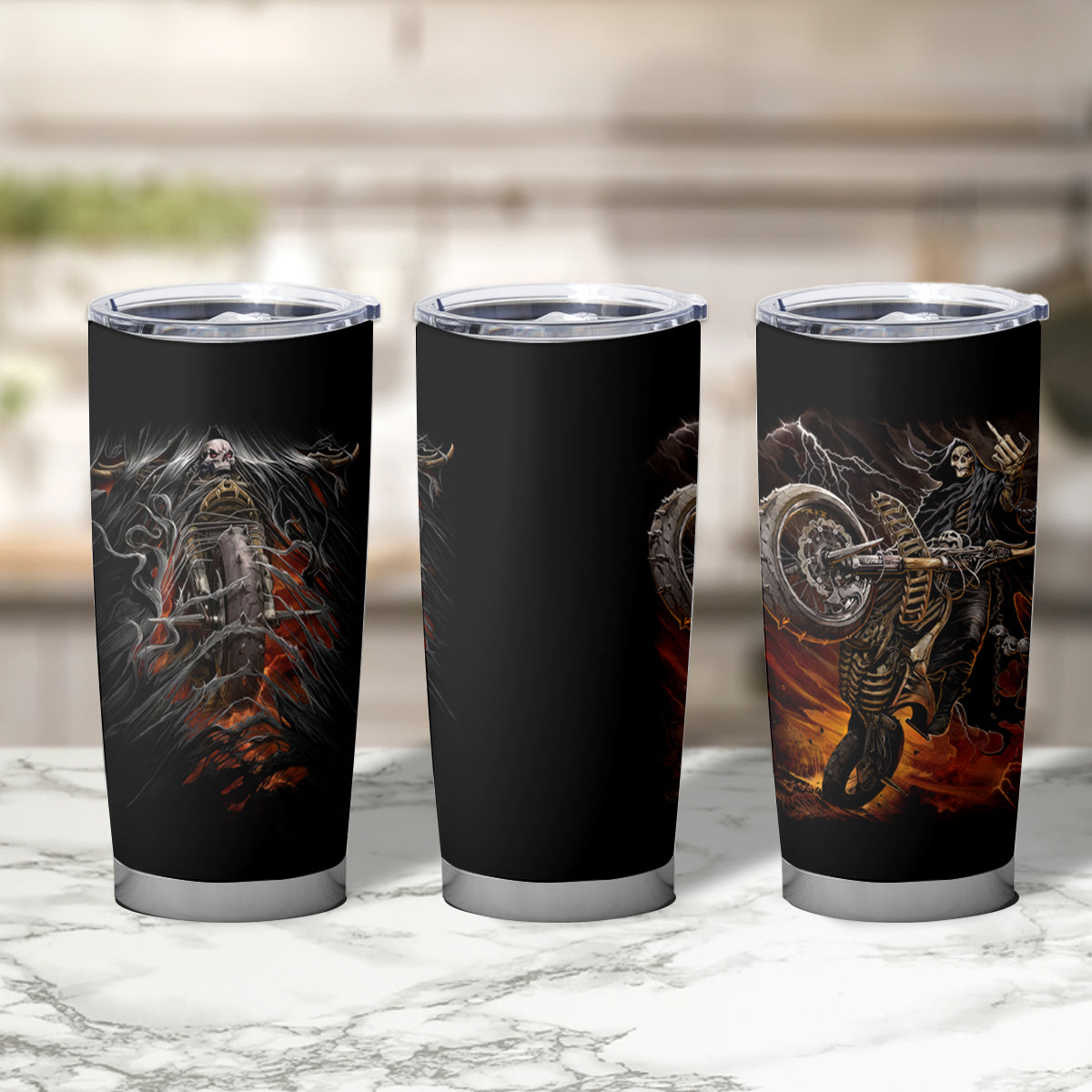Flaming Skull Tumbler Cup Death Angel Riding Motocycle - Wonder Print Shop