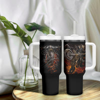 Flaming Skull Tumbler With Handle Death Angel Riding Motocycle - Wonder Print Shop