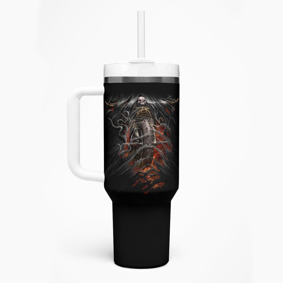 Flaming Skull Tumbler With Handle Death Angel Riding Motocycle - Wonder Print Shop