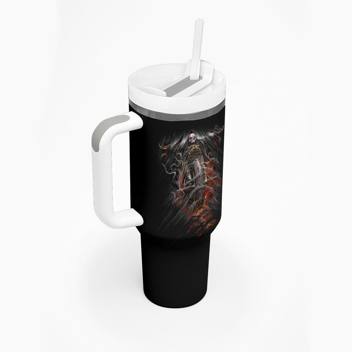 Flaming Skull Tumbler With Handle Death Angel Riding Motocycle - Wonder Print Shop