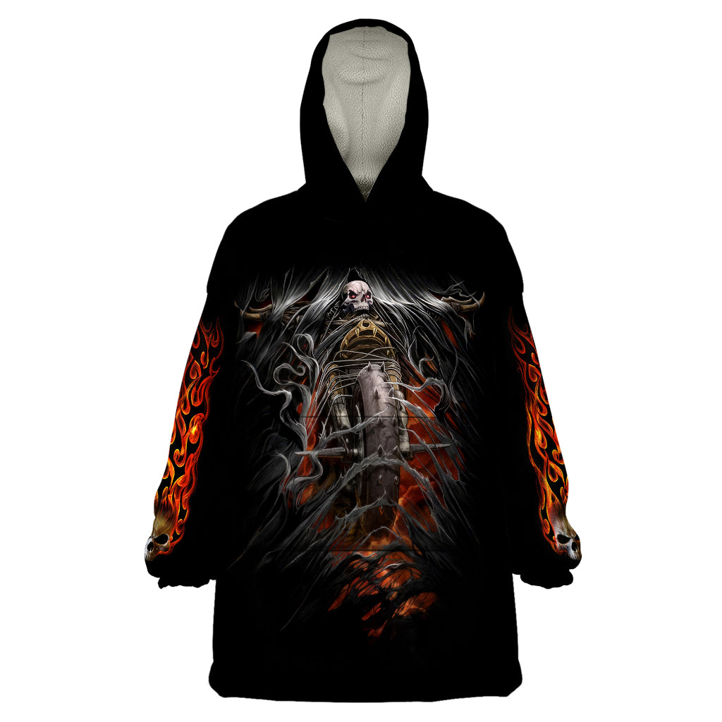 Flaming Skull Wearable Blanket Hoodie Death Angel Riding Motocycle - Wonder Print Shop