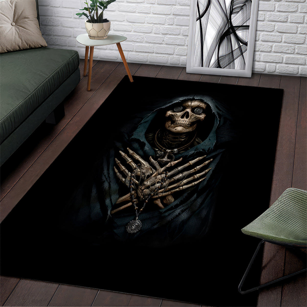 Grim Reaper Area Rug The Ferryman Of The Underworld with Charon Skull Black - Wonder Print Shop