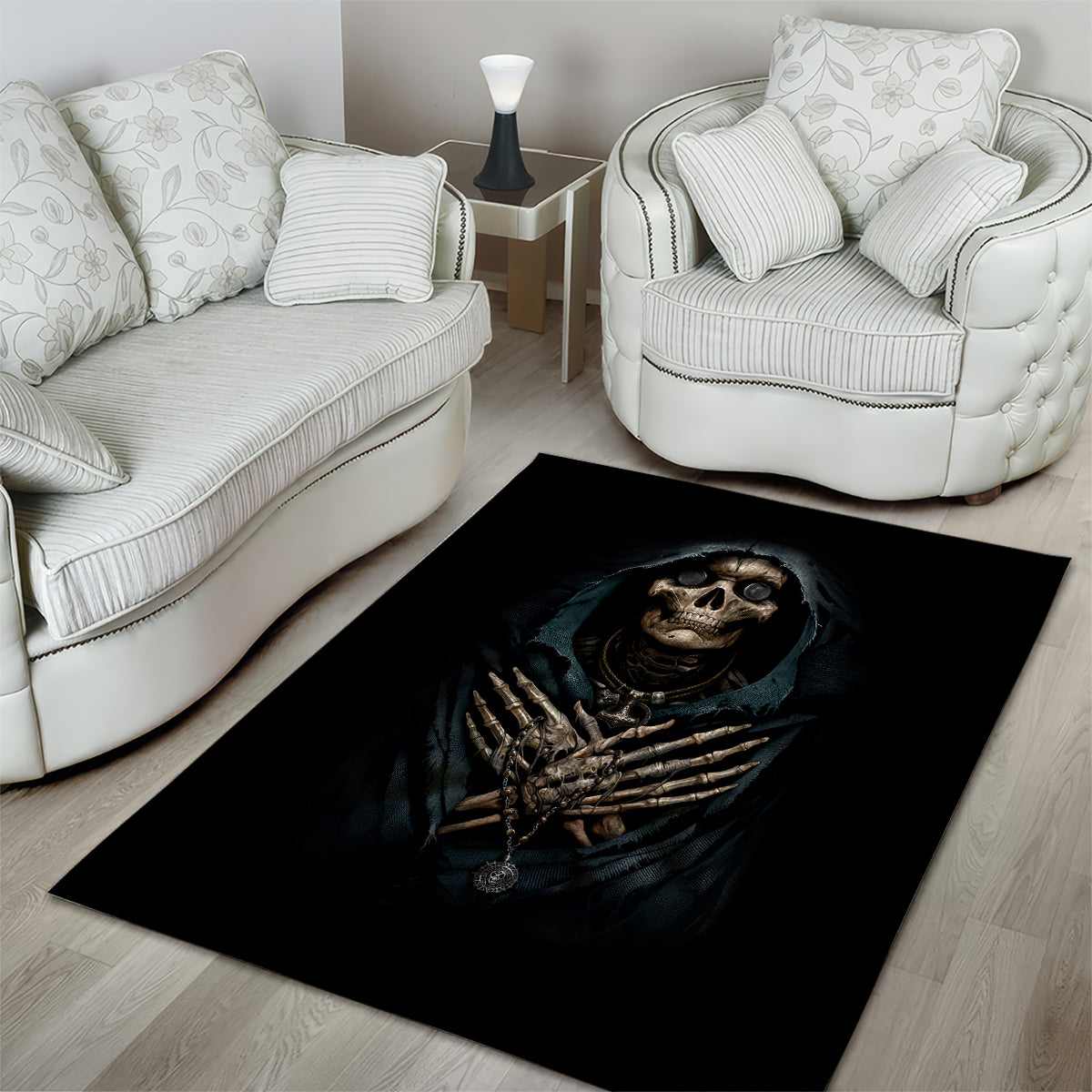 Grim Reaper Area Rug The Ferryman Of The Underworld with Charon Skull Black - Wonder Print Shop