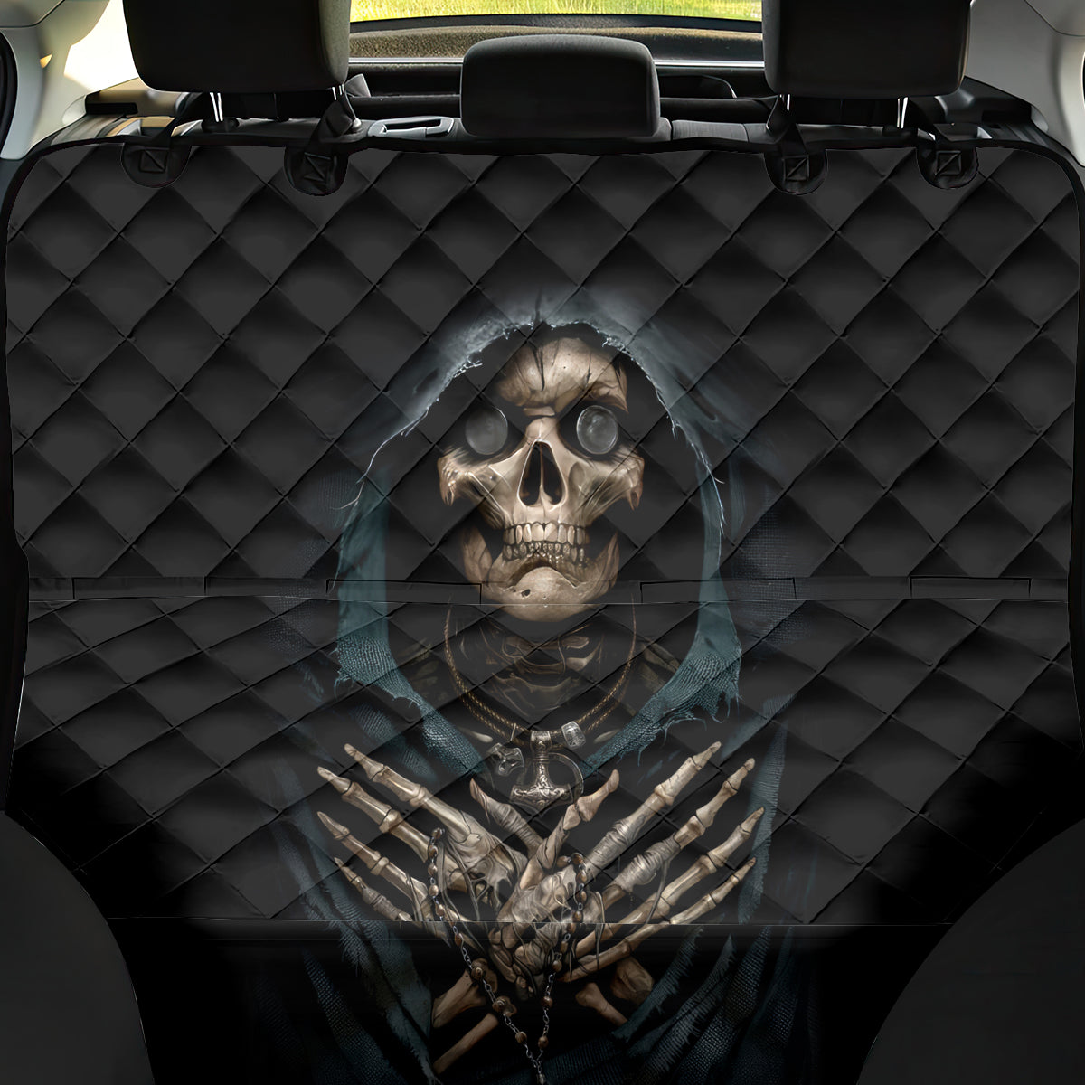 Grim Reaper Back Car Seat Cover The Ferryman Of The Underworld with Charon Skull Black - Wonder Print Shop