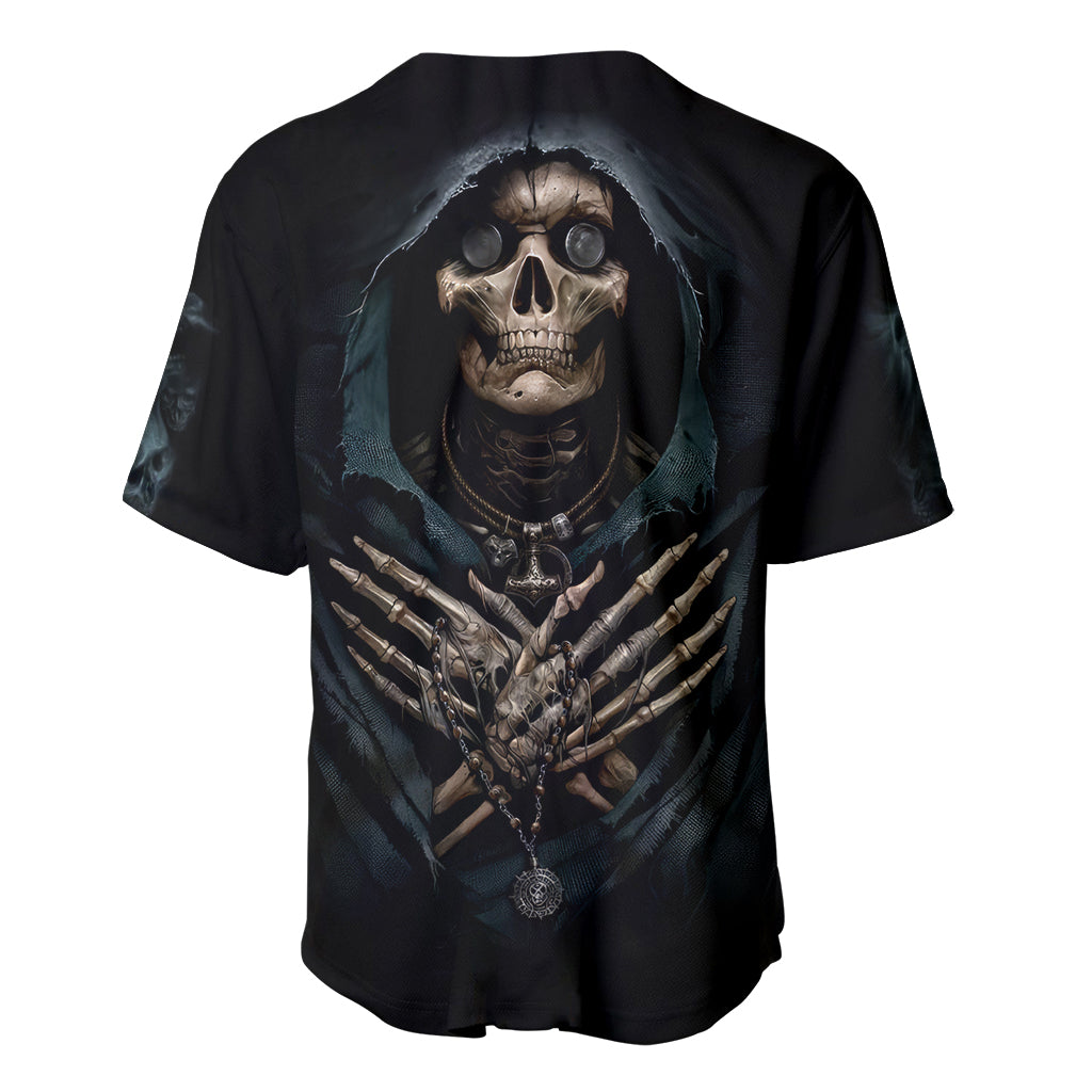 Grim Reaper Baseball Jersey The Ferryman Of The Underworld with Charon Skull Black - Wonder Print Shop