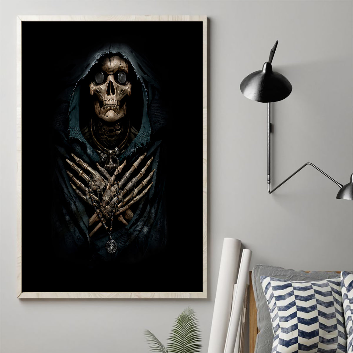 Grim Reaper Canvas Wall Art The Ferryman Of The Underworld with Charon Skull Black - Wonder Print Shop