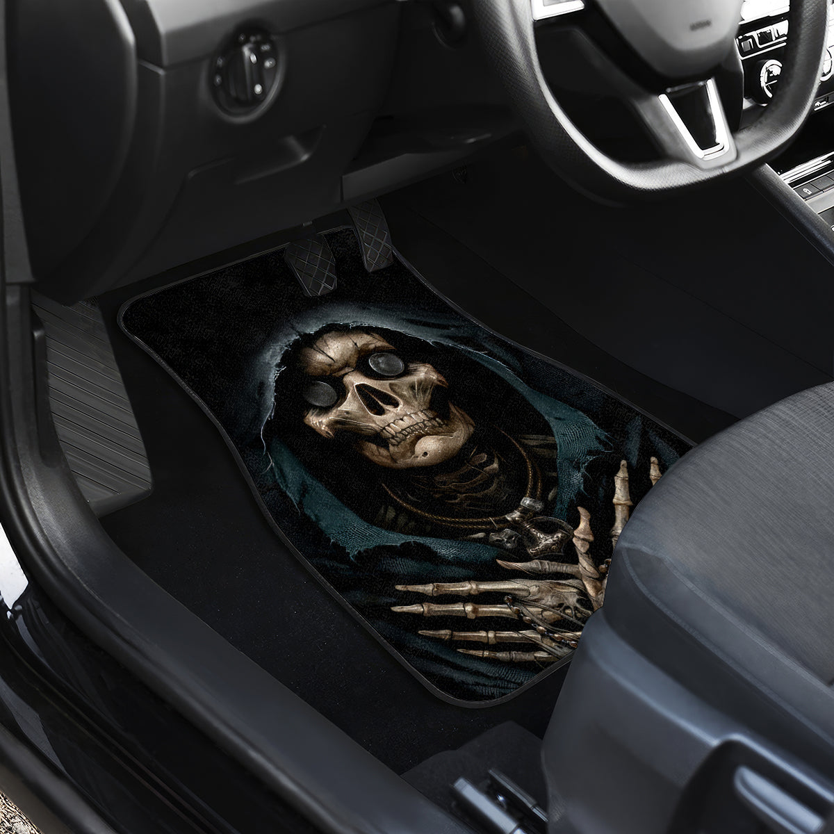 Grim Reaper Car Mats The Ferryman Of The Underworld with Charon Skull Black - Wonder Print Shop