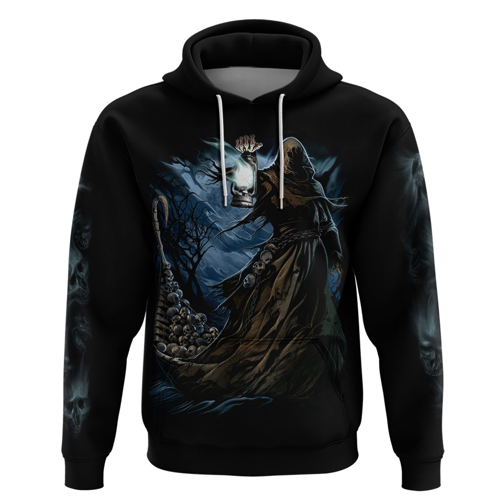 Grim Reaper Hoodie The Ferryman Of The Underworld with Charon Skull Black - Wonder Print Shop