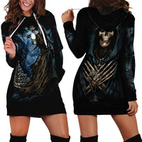 Grim Reaper Hoodie Dress The Ferryman Of The Underworld with Charon Skull Black - Wonder Print Shop