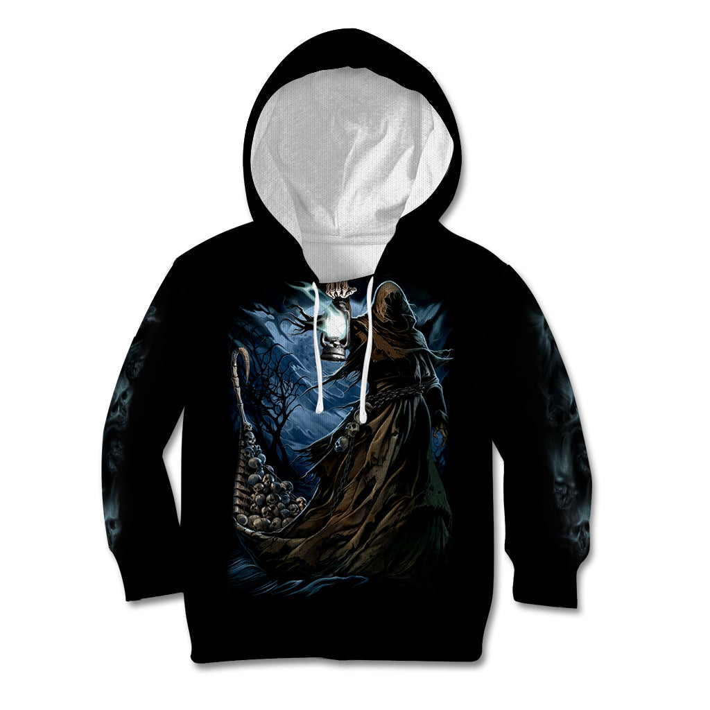 Grim Reaper Kid Hoodie The Ferryman Of The Underworld with Charon Skull Black - Wonder Print Shop