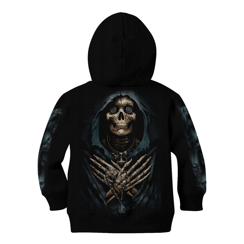Grim Reaper Kid Hoodie The Ferryman Of The Underworld with Charon Skull Black - Wonder Print Shop