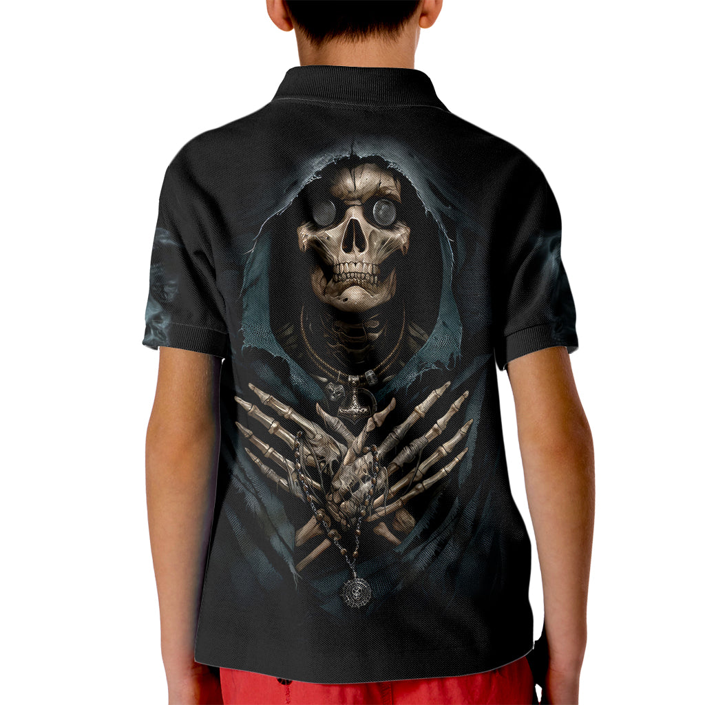 Grim Reaper Kid Polo Shirt The Ferryman Of The Underworld with Charon Skull Black - Wonder Print Shop