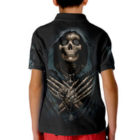 Grim Reaper Kid Polo Shirt The Ferryman Of The Underworld with Charon Skull Black - Wonder Print Shop